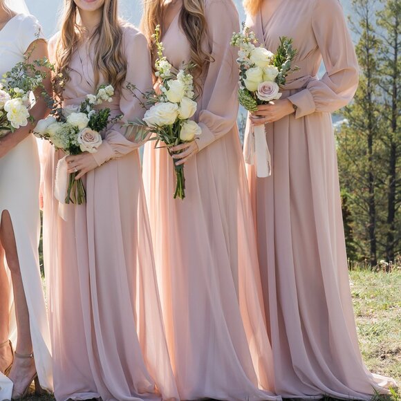 Baltic Born Lydia Maxi Dress in Natural V-Neck Cuff Long Sleeve Chiffon Dress M - Picture 12 of 12